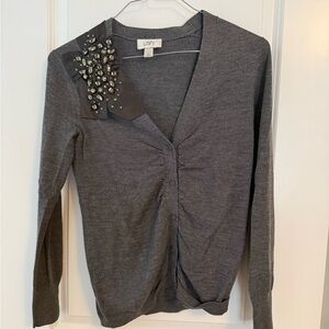 LOFT Gray Cardigan with Embellished Detail